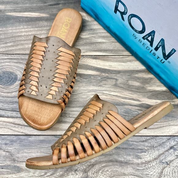 BED|STU Shoes - NIB Roan Bed Stu Chastity 7 37 Leather Huarache Slide Flat Sandals Almond Oats